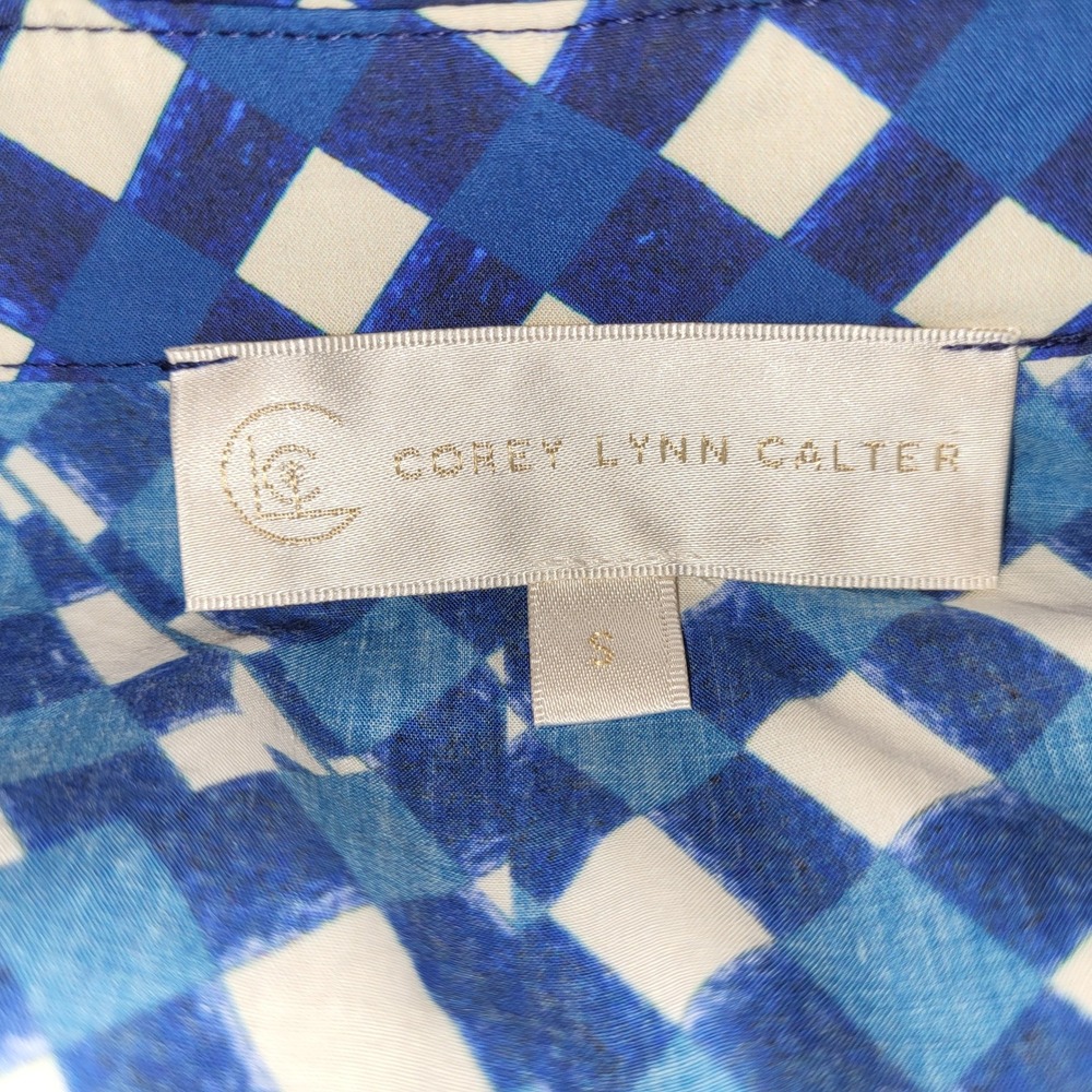 Corie Lynn Calter Anthropologie Sea Blue Checked Lagenlook Shadi Tunic / Dress S - Picture 5 of 8